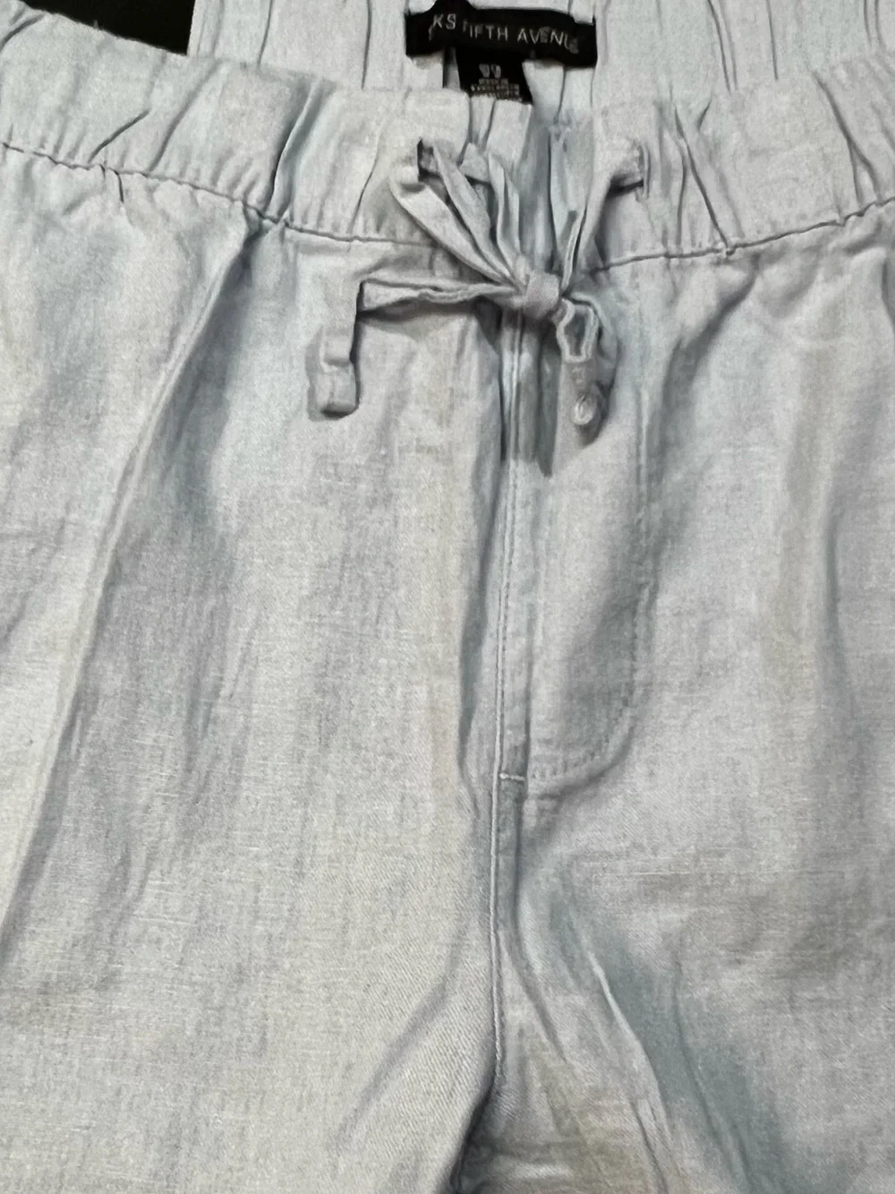 Saks Fifth Avenue Light Blue Men's Drawstring pull on Linen-Blend Pants medium